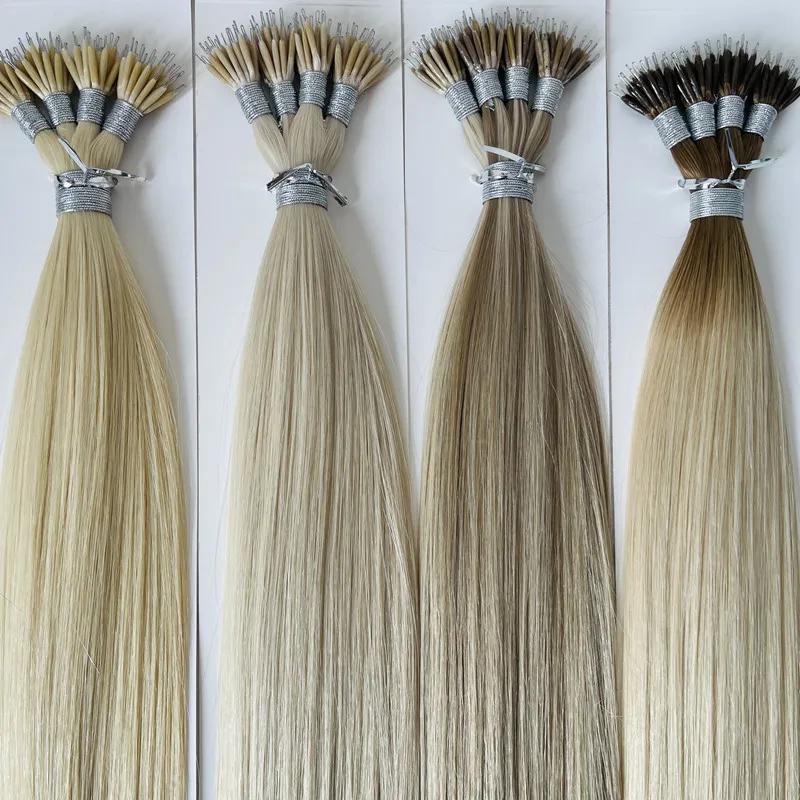 Factory Price Nano Ring Human Hair Extension Different Color Double Drawn Virgin Hair Russia Unprocessed