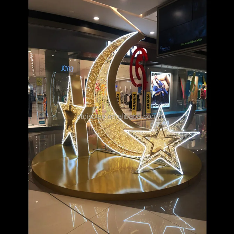 New Design Height 9 Feet Ramadan Eid Moon Motif Lights Shopping Mall Holiday Decoration