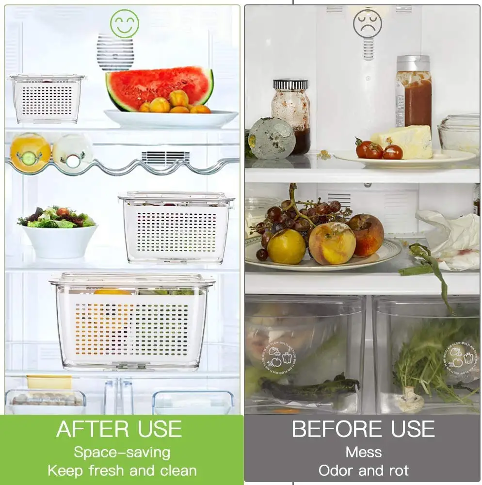 Vegetable Containers for Fridge Container Fruit Storage Organizer 3 Pack BPA-Free Fridge Organize plastic crisper box set