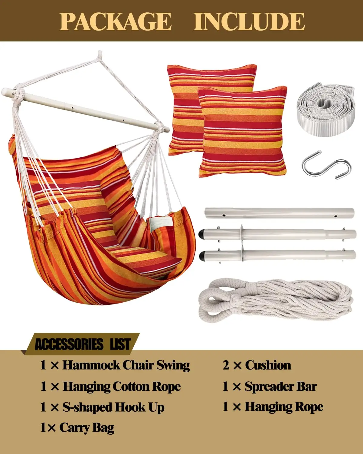 Factory Direct Hanging Hammock Chair Rope Swing With anti-slip ring - for indoor/outdoor use