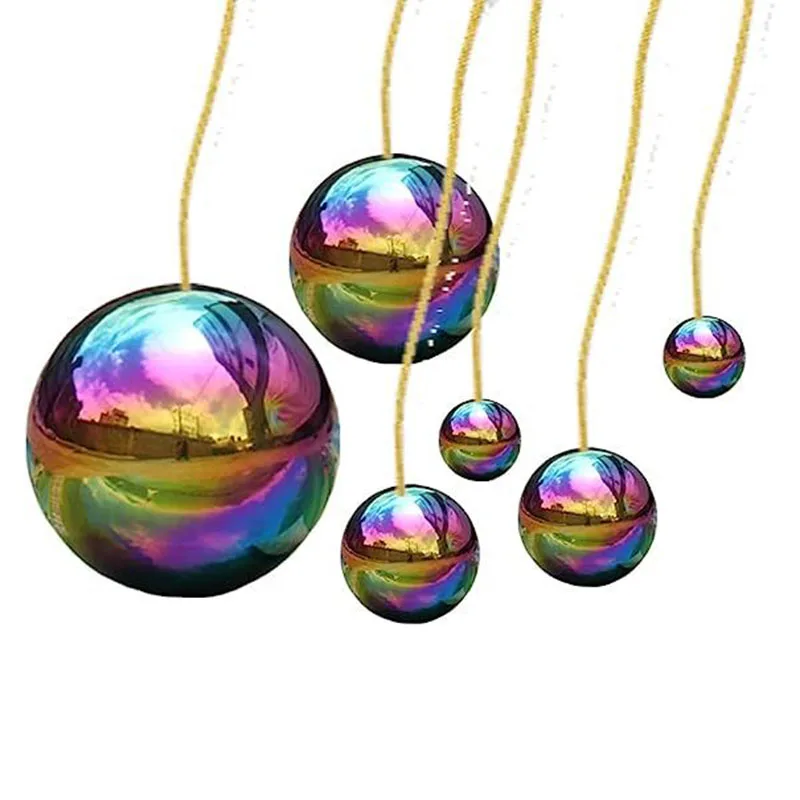 Outdoor Landscape Decoration Metal Sphere Polished Mirror Customized Size Reflective Rainbow Gold Stainless Steel Hollow Balls