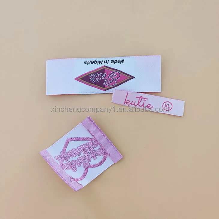 Hot sale custom woven labels for clothing custom end fold neck label satin logo clothes tag
