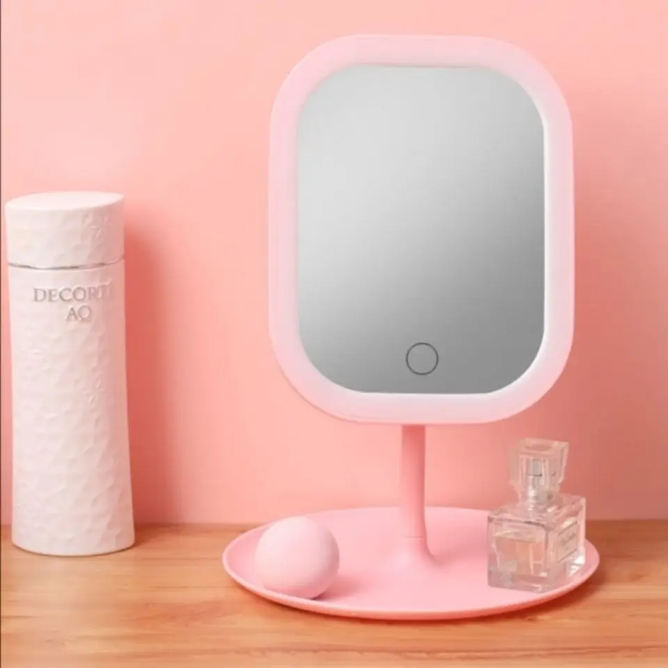 Led vanity mirror 3-color band fill light vanity mirror female folding dormitory square desktop beauty mirror