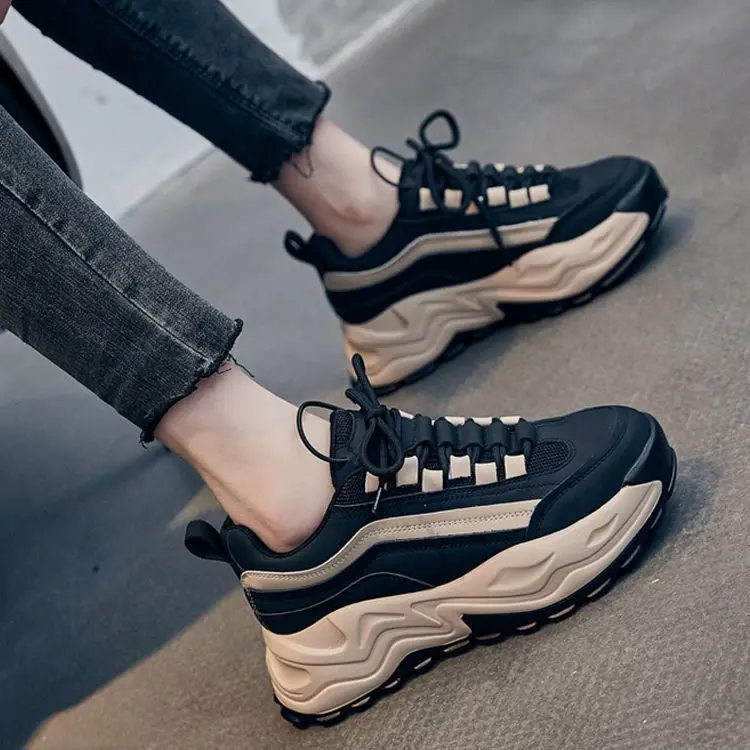 Apricot New Autumn Korean Sneakers Fashionable Platform Shoes For Women Casual Sports Shoes Wholesale