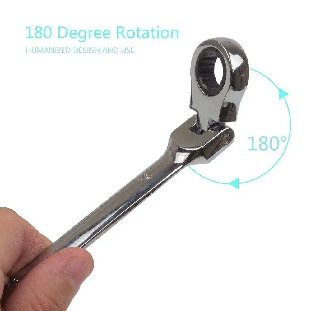 Flexible Head 6-27mm Ratcheting Wrench Metric Ratchet Combination Ended Gear Key Spanner Repair Tool