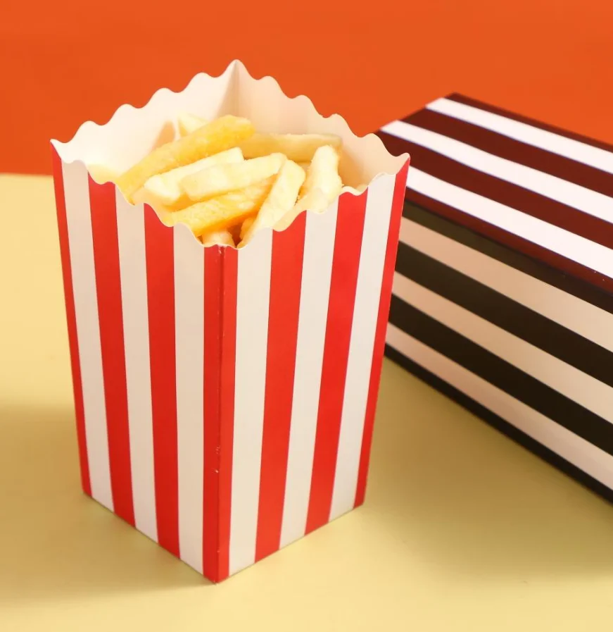 24oz 32oz 46oz Disposable Custom Printed Cinema Square Popcorn Paper Bag Container Food Foldable Popcorn Packaging Box