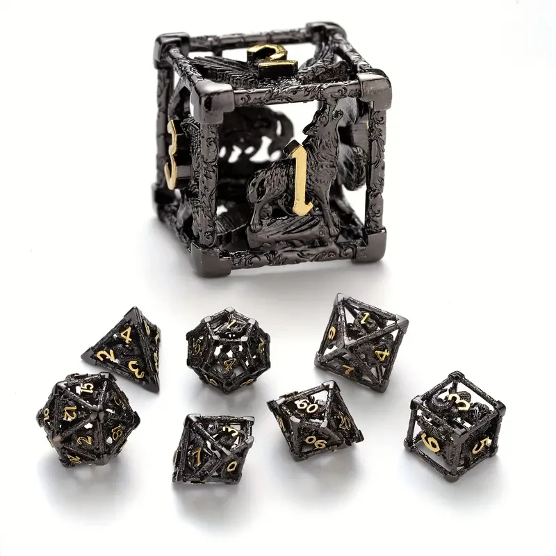 Hollow Metal Dice DND RPG Role Playing Engraved with Eagle, Snake, Wolf, Ideal for Dungeons & Dragons, Cthulhu, Tabletop Games