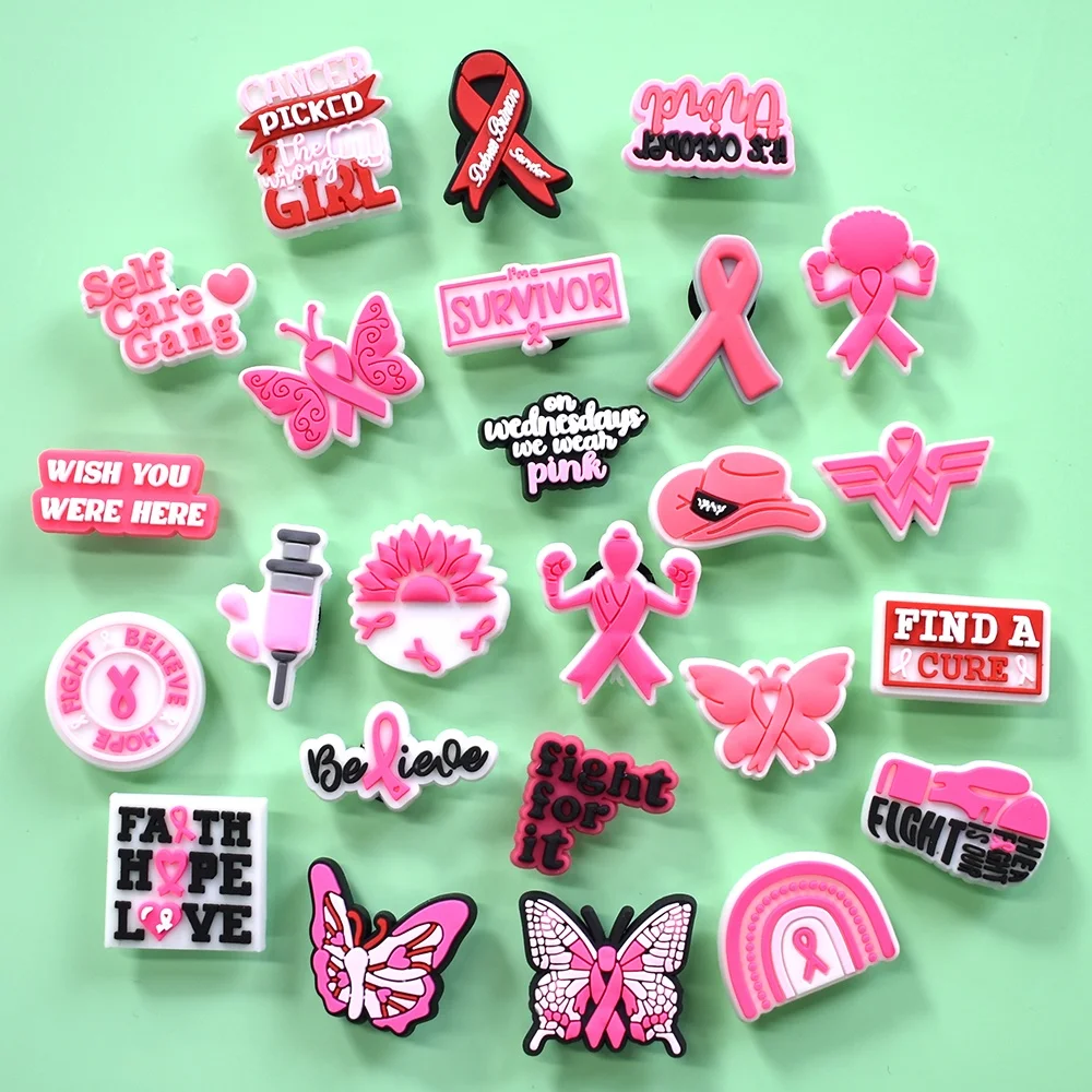Fight Cancer Clog Charms Breast Cancer Awareness Clog Charms Bulk Pink Ribbon Shoe Charms For Clog