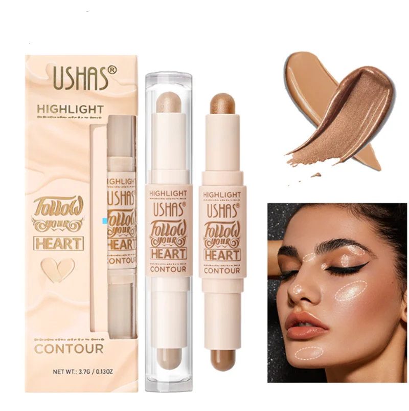 USHAS 2 in 1 Body Makeup Shding Stick, Face Highlighters Sticks, Contouring Highlighting Foundation Shadow Cream Pen
