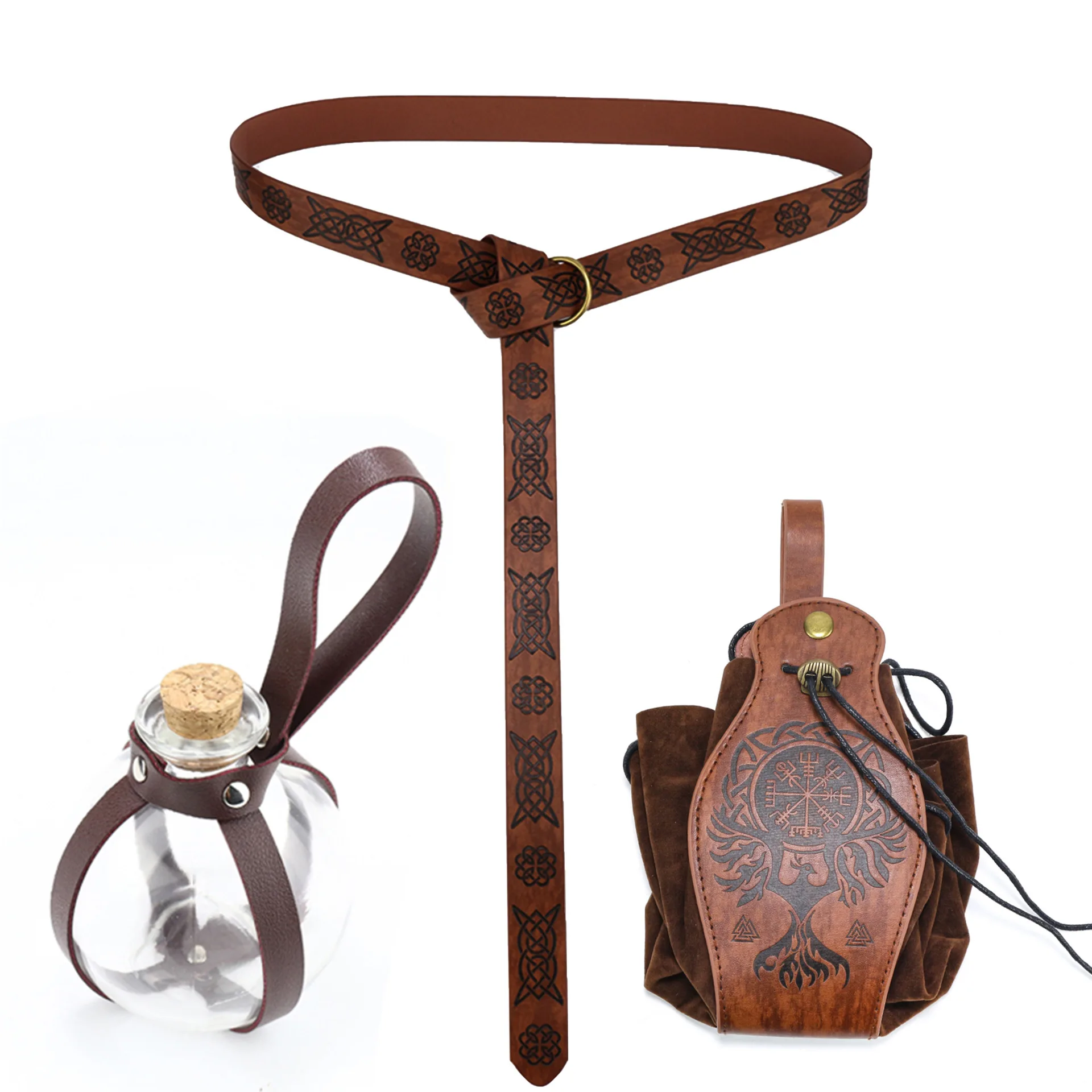 Wowei Medieval Viking Belt Leather Belt Bag Carnival Viking Knight Costume Renaissance Accessory Set COSPLAY Costume Props