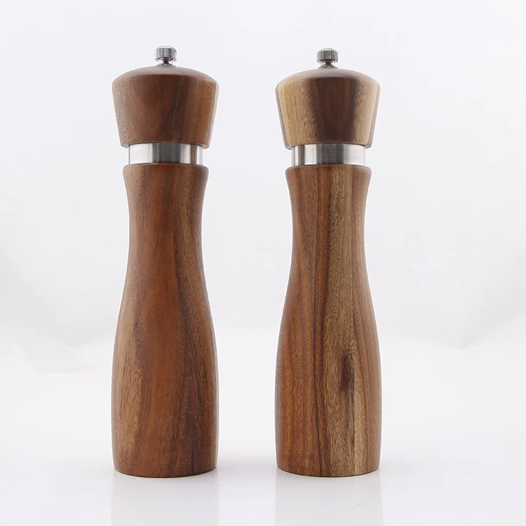 Refillable Wooden Salt and Pepper Grinder Set Adjust for Customized Coarseness For the Mills, Crafted of Wood and Ceramic