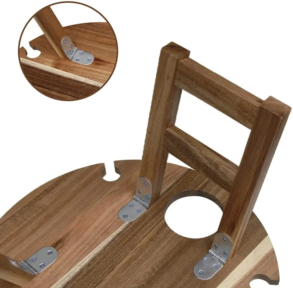 Outdoor Wine Picnic Table, Large Folding Portable Bamboo Snack & Cheese Tray with 4 Wine Glasses Holder for Concerts at Park