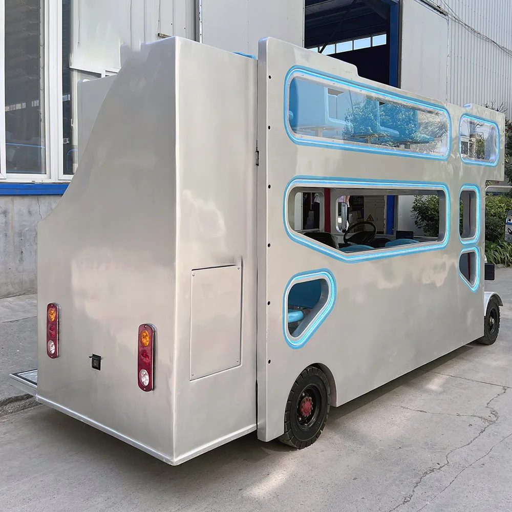 Double Decker Electric Car Rides for Amusement Park Open Top Sightseeing London Bus for Playground Use