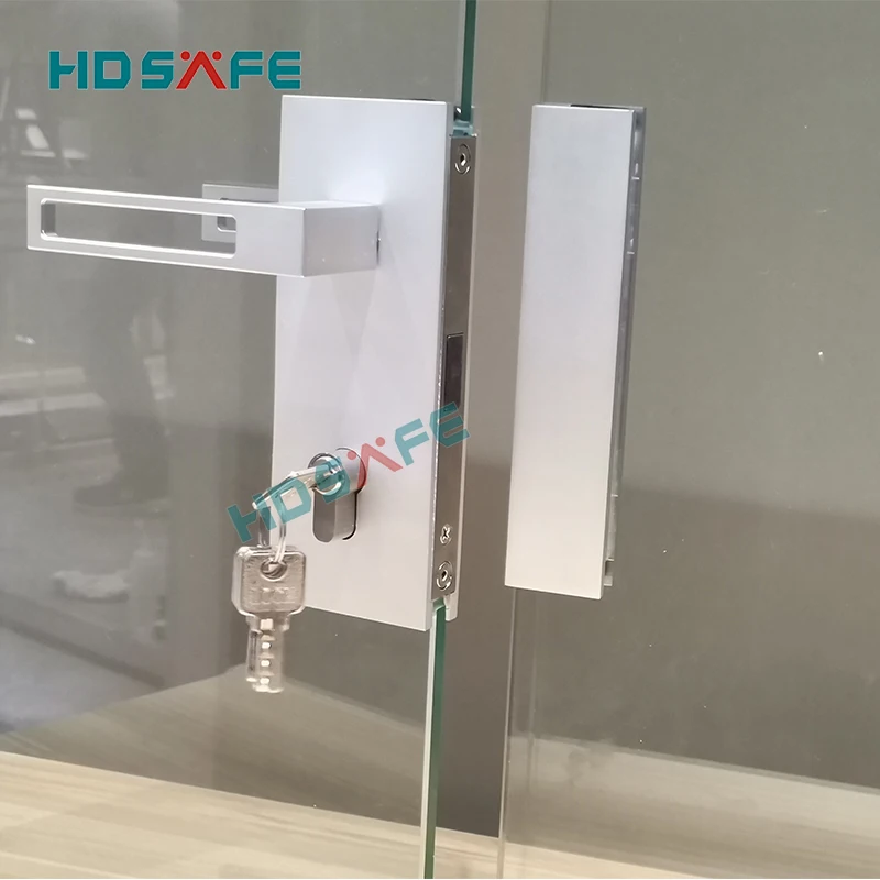 HDSAFE Aluminum Door Lock Frameless Glass Swing Glass Door Handle Lock Hinge Hardware Set Interior Office Door Lock System