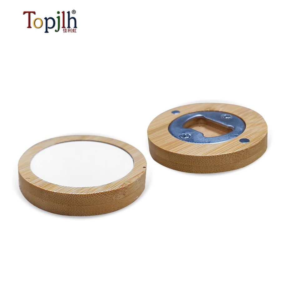 wholesale sublimation blanks bamboo round bottle opener with metal insert