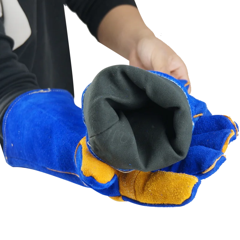Blue Cow split leather welding gloves durable heat resistant welder gloves for welders