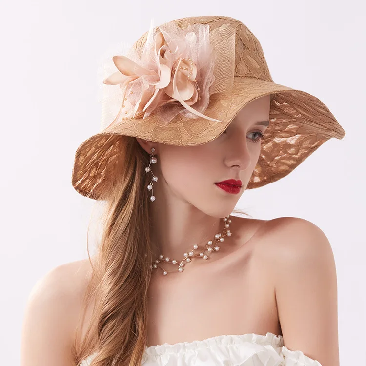 2022 Lace Gauze Basin Hat European And American Flowers With Large Visor Hat For Women Outdoor Sun Protection Hat