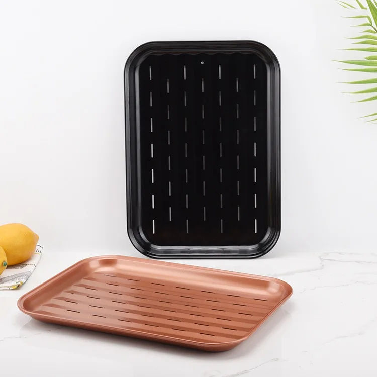 BBQ tool rectangular  non stick carbon steel barbecue grill basket with leakage holes vegetable meat roast plate oil leakage pan