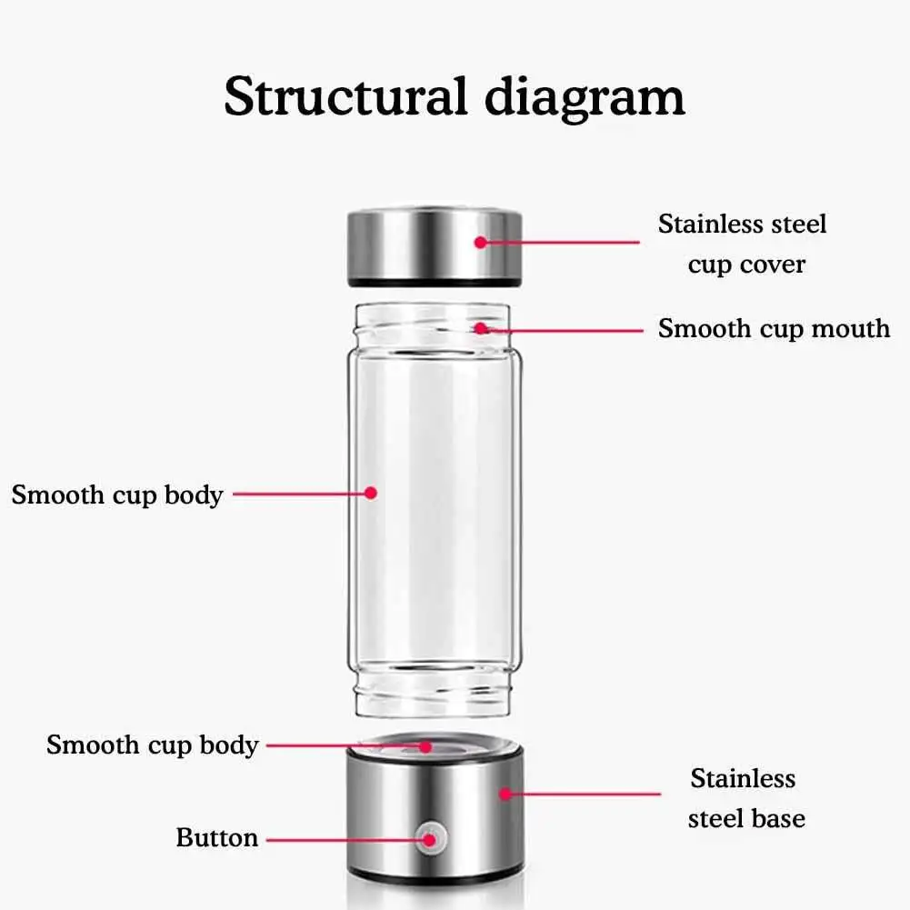 2024 Best Selling  Portable 420ml Rechargeable Hydrogen-rich Glass Hydrogen Ionizer Generator Water Bottle For Novelty Gifts