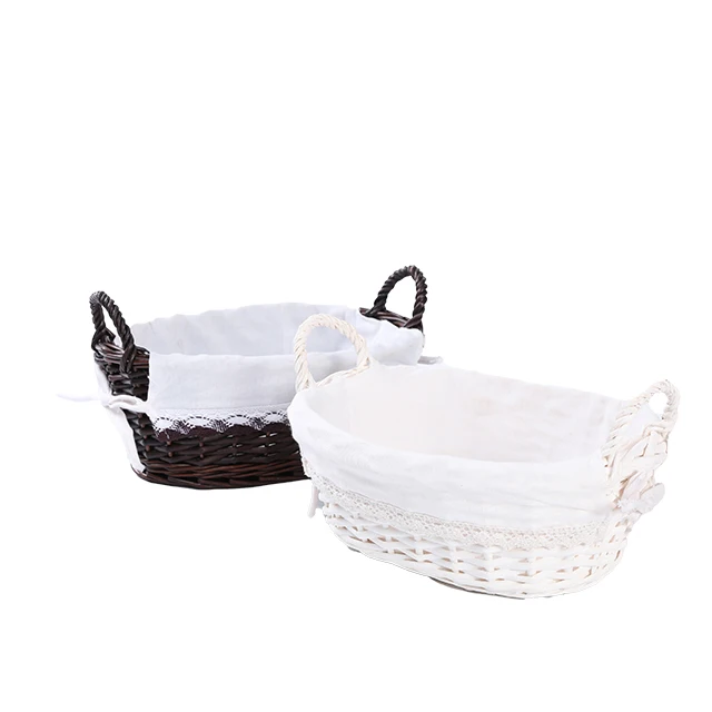 Eco friendly material natural woven baskets handmade hamper white wicker baskets  for storage organizing with polyester liner