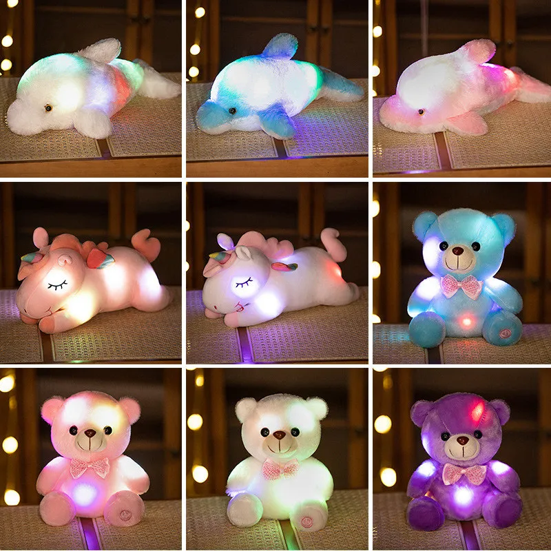 32 cm Soft Stuffed Panda Plush Glowing Toys with Colorful Led Lights Alpaca Rabbit Cow Unicorn Plush Toy with Light