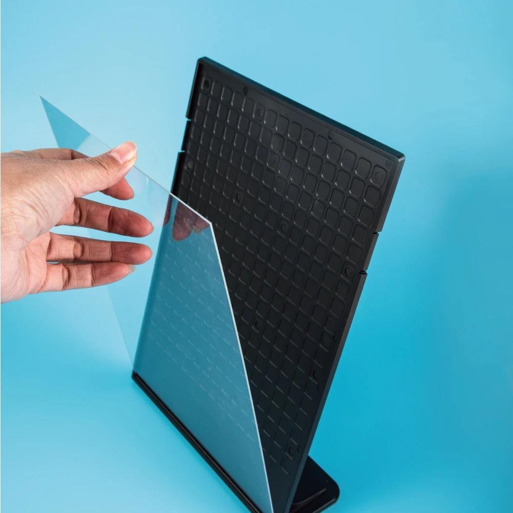 
Hot sale A4 vertical L shape clear acrylic plate display stand 