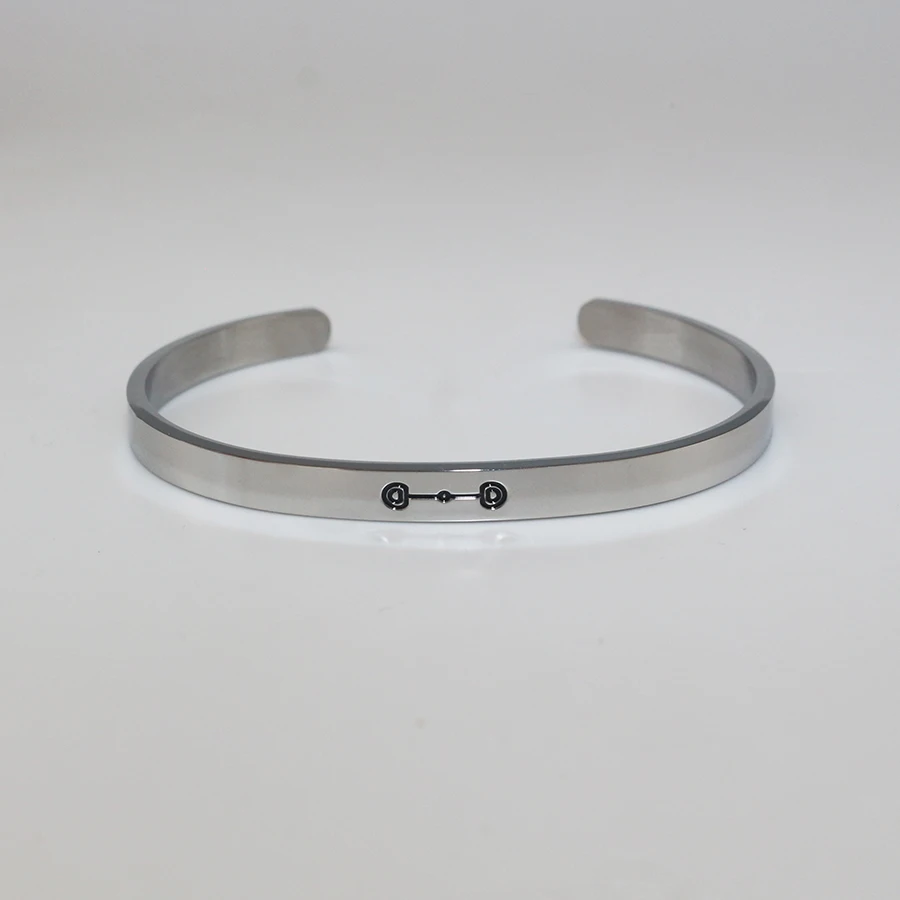 Newest Design Equestrian Horse Jewelry Adjustable Stainless Steel Silver Non Tarnish Horse Love Cuff Bangle Bracelet