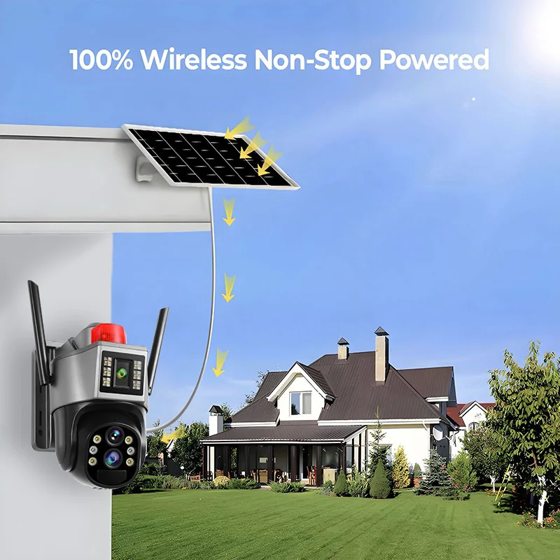 Wistino 6MP Three Screen 10x Zoom 4G Wifi Dual Panel Outside Camera AI Humanoid Detection Color Night Vision Solar Cctv Camera