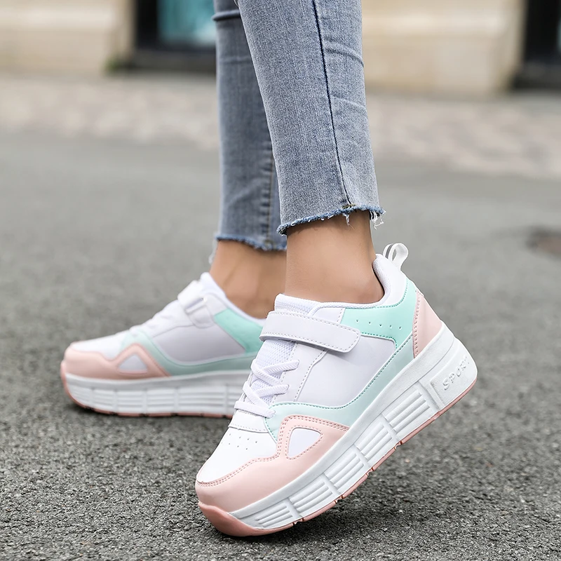 Hot-selling Elementary Fitness Freestyle Boys Girls Roller Shoes With Retractable Wheels Mesh Sports TPR sole Kids Roller Shoes