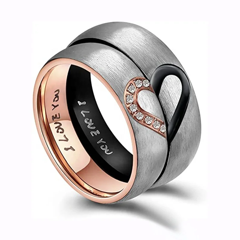 Titanium steel half peach heart-shaped couple ring I LOVE YOU Jewelry heart steel ring