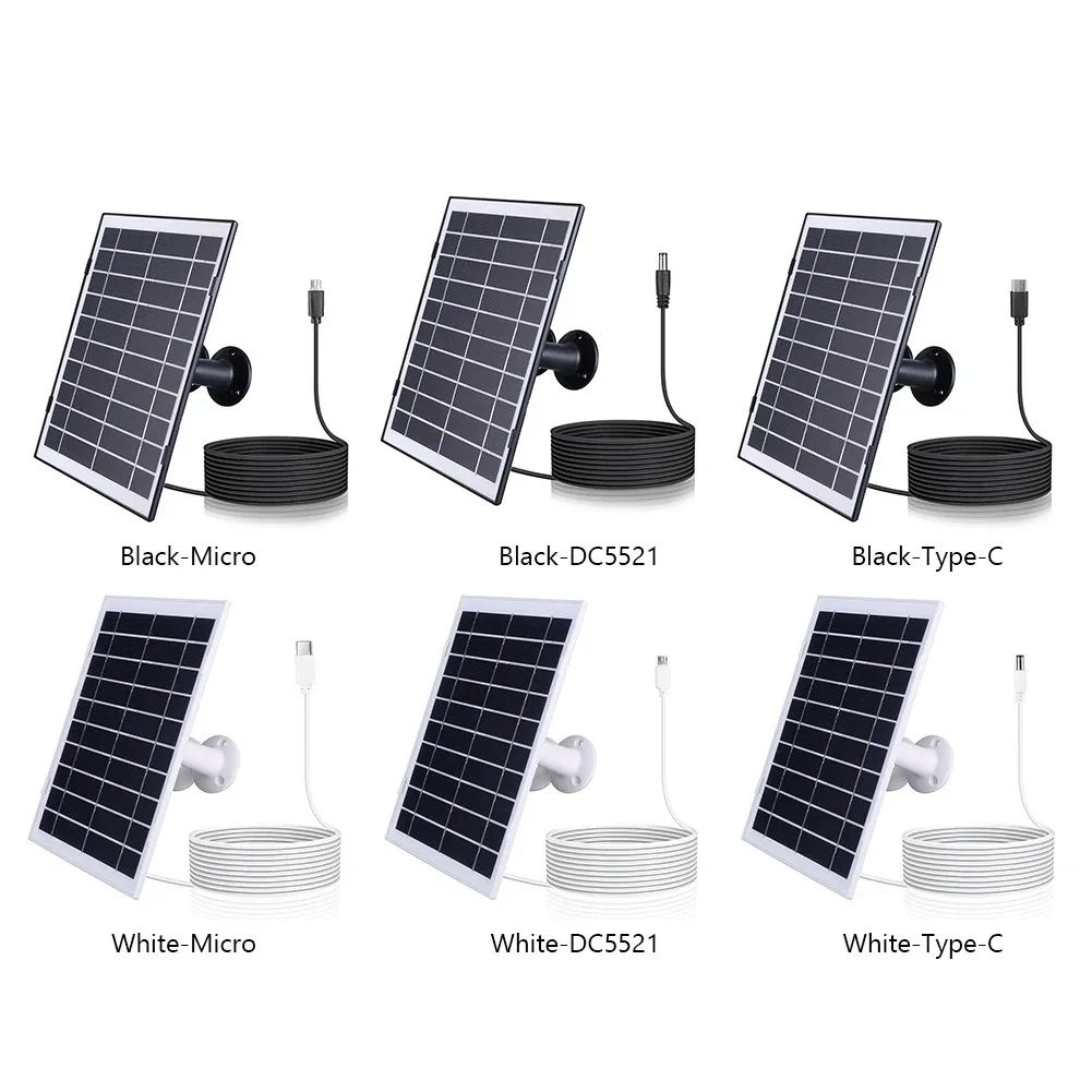 8W Dual Bracket Solar Panel Type-C/DC5521/Micro USB for Doorbell Security Camera Monitoring Systems Charging