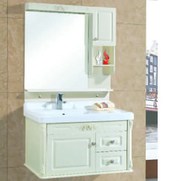 Simple Design PVC Material Bathroom Vanity Custom Storage Hotel Home Bathroom Furniture Plywood Vanity Bathroom Modern 38-46 in