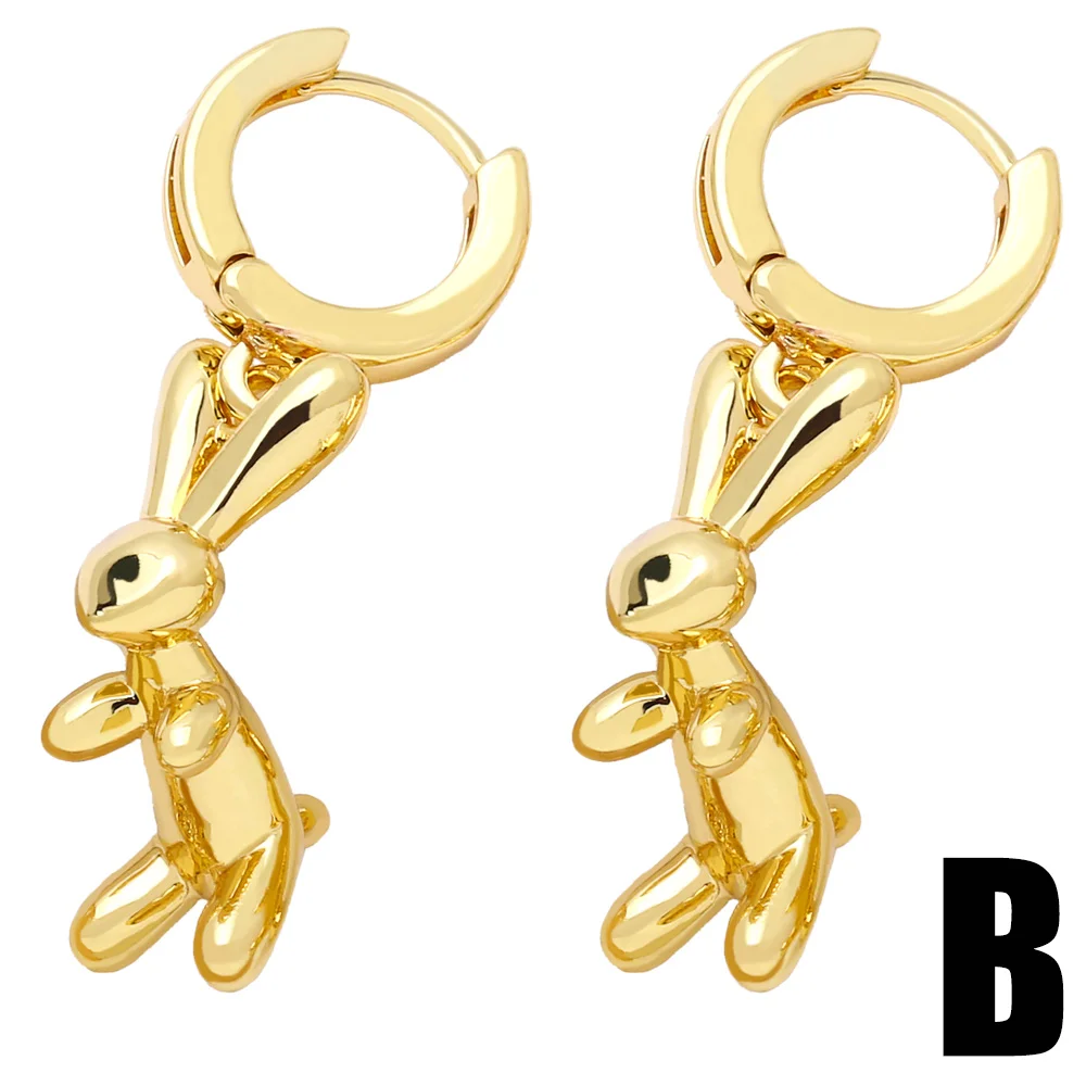 Happy Easter Bunny Rabbit Earrings Women Girls Copper Zircon Tiger Dangle Earrings Gold Hoops Animal Jewelry
