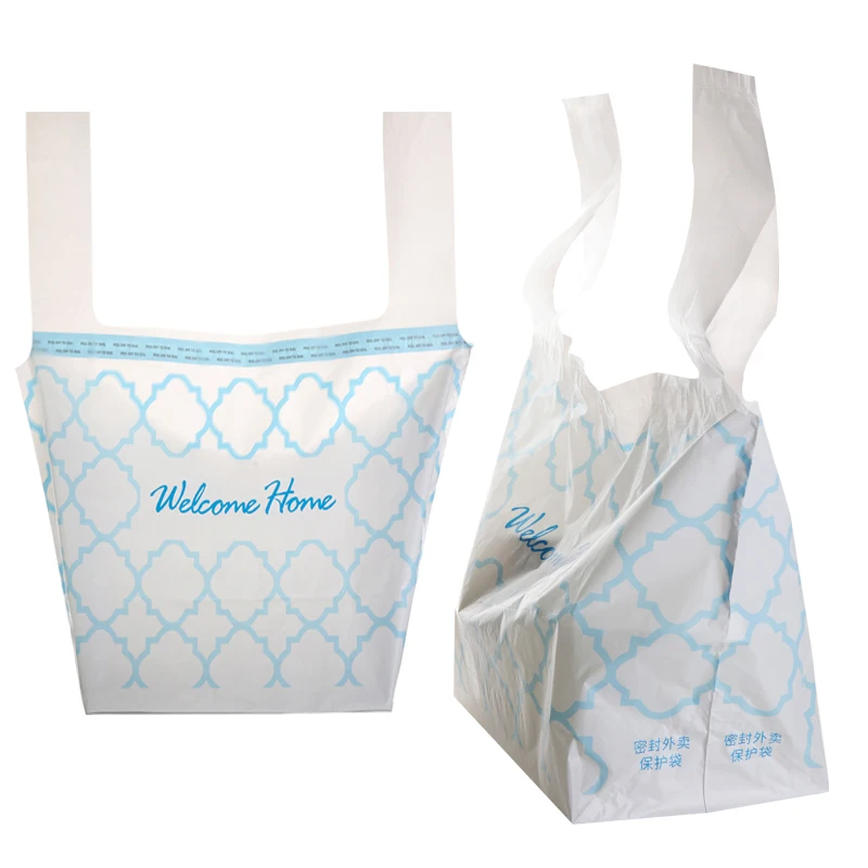 
Biodegradable plastic bags packaging takeaway diner food bag with handles 