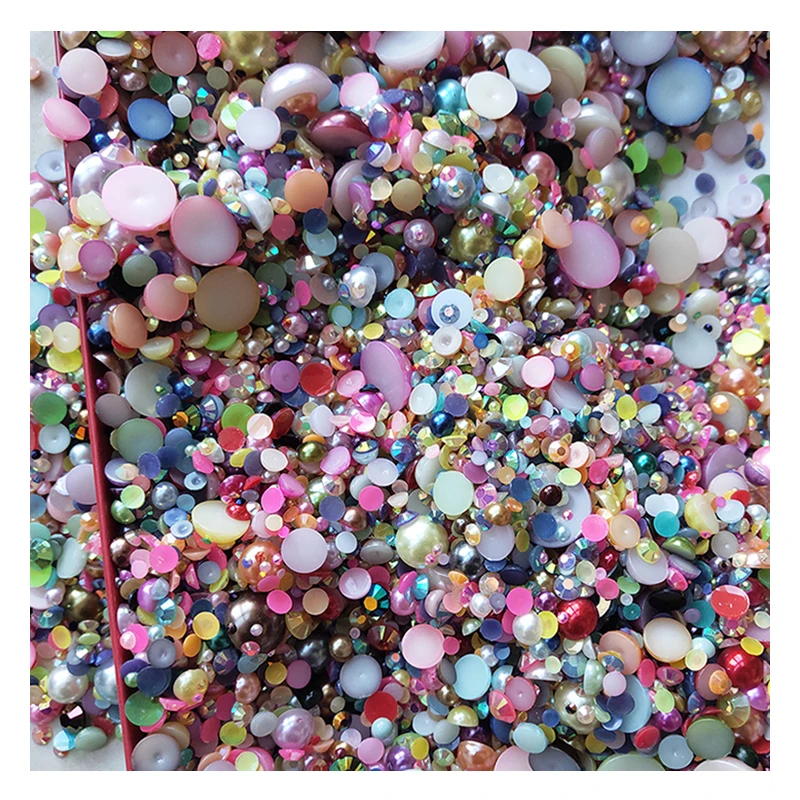 Wholesale 1.5-14mm Sizes Pink Color Flat Back Pearls Rhinestone Applique ABS Half Round Beads Flatback Pearls for Decoration