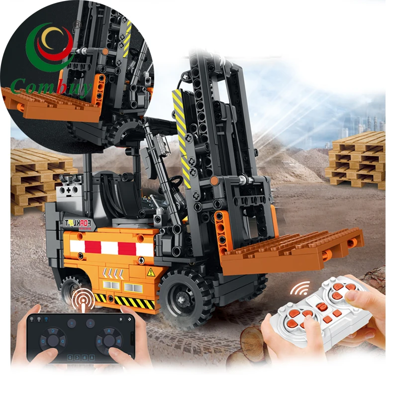Engineering car assembly building blocks RC forklift toy for 6+