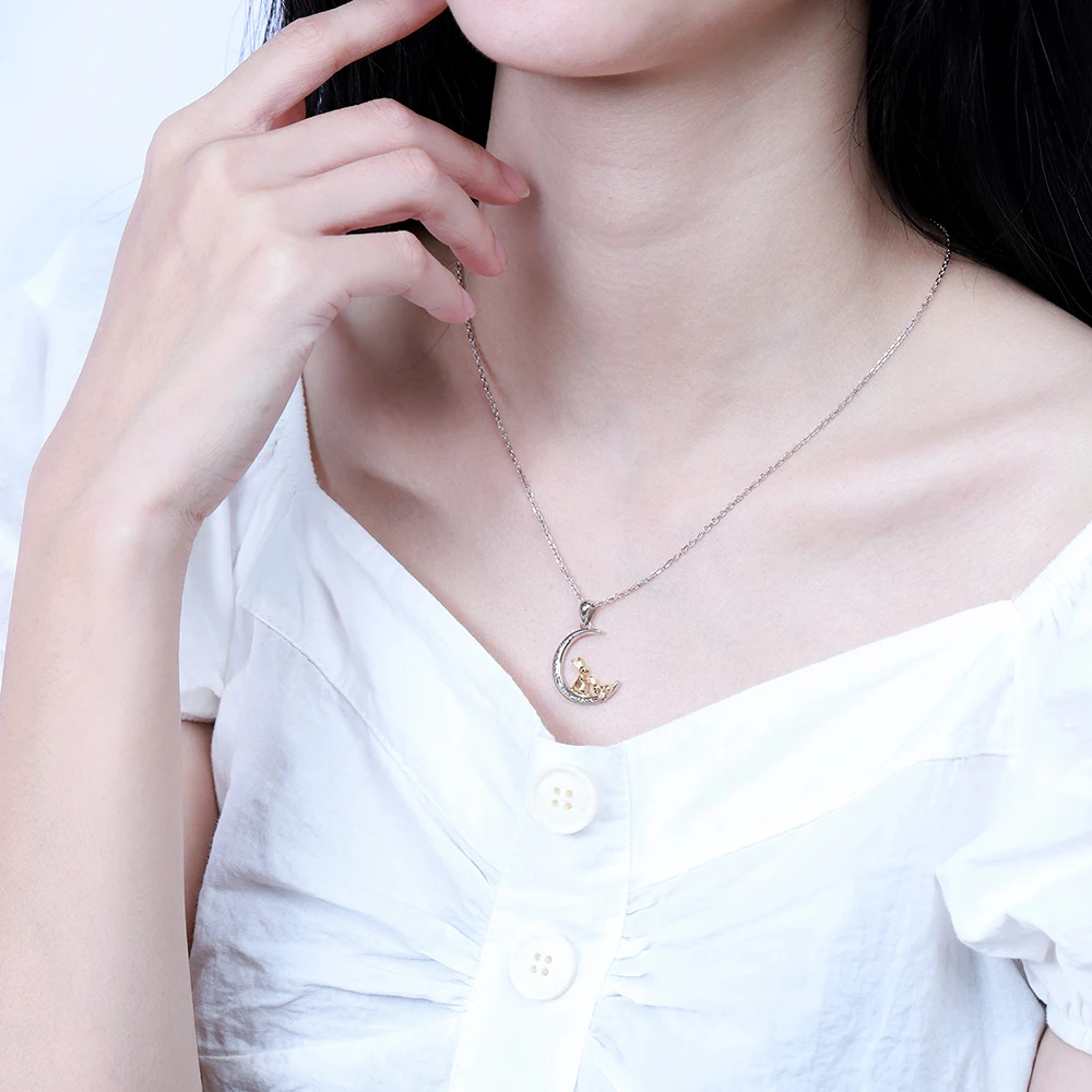 925 Sterling Silver I Love You to The Moon and Back Necklace Double Bunny Rabbit Necklace Jewelry Gifts for Women Mom Daughter