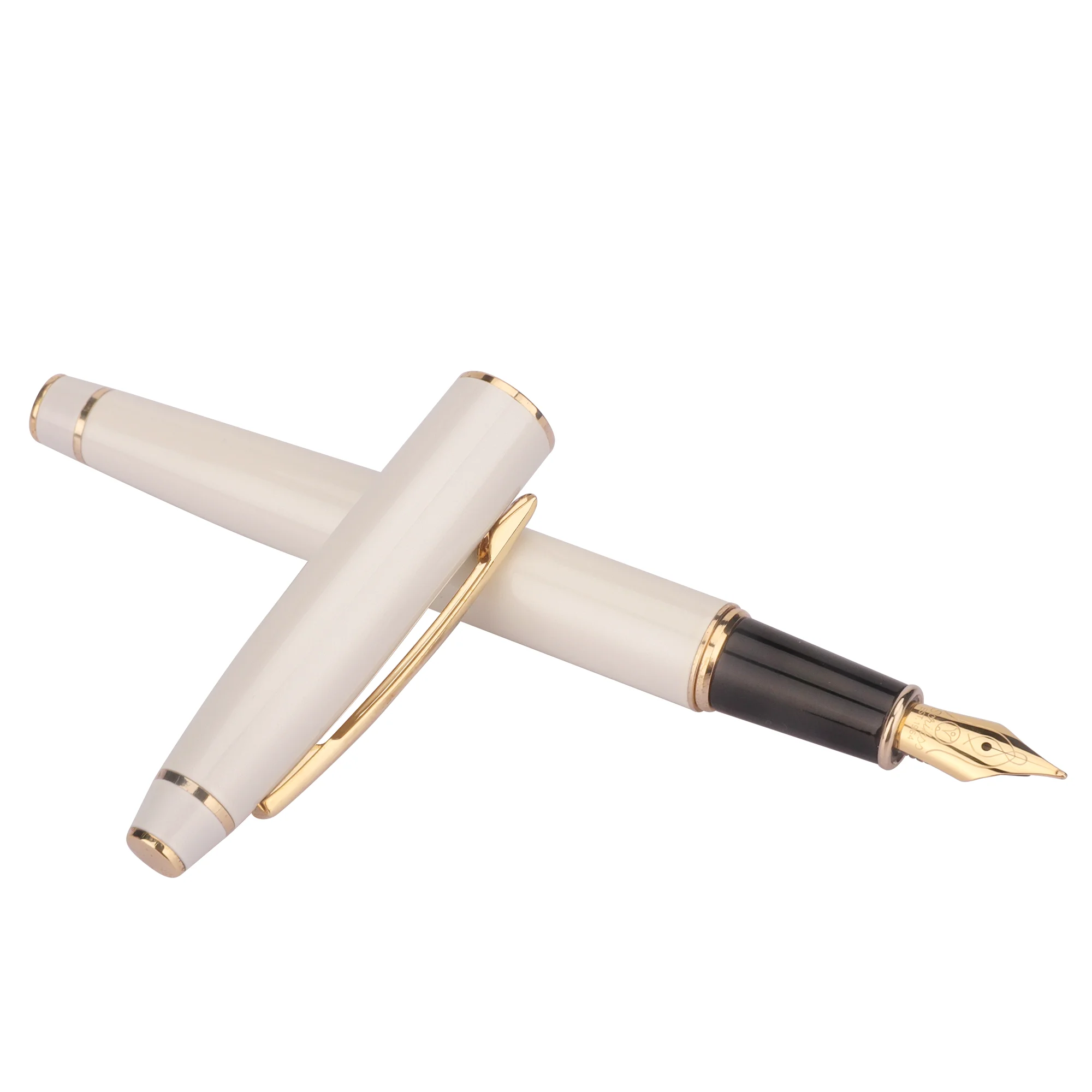 Premium Pearl White Fountain Pen with Golden Plating Trim for Advertising