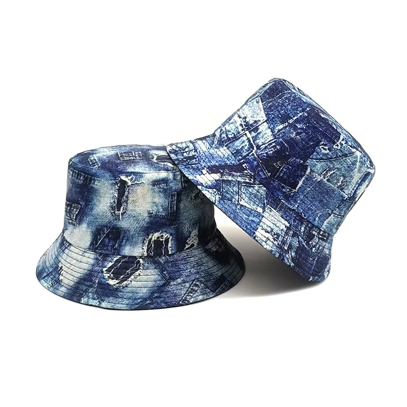 OEM wholesale denim Europe American spring fall retro graffiti sunshade outdoor breathable gorras bucket hat for men