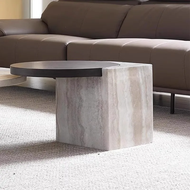 Italian Minimalist Designer Creative Living Room Wooden Round Coffee Table Set of 2 with Drawer Marble Stone Coffee Table Models