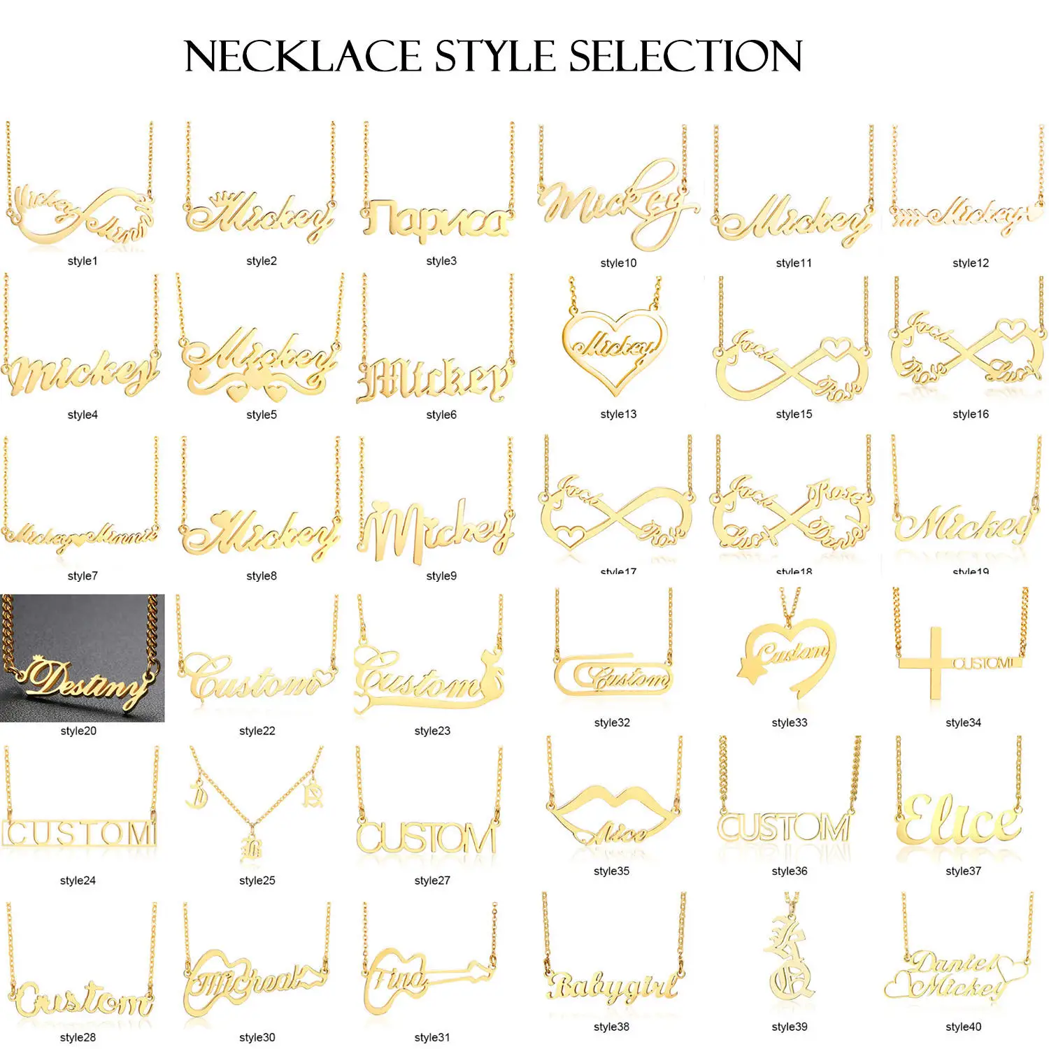 Wholesale 14k 18k 24k Stainless Steel English Letter Necklace Lady Name Pendant Multiple Color Custom Name Necklace