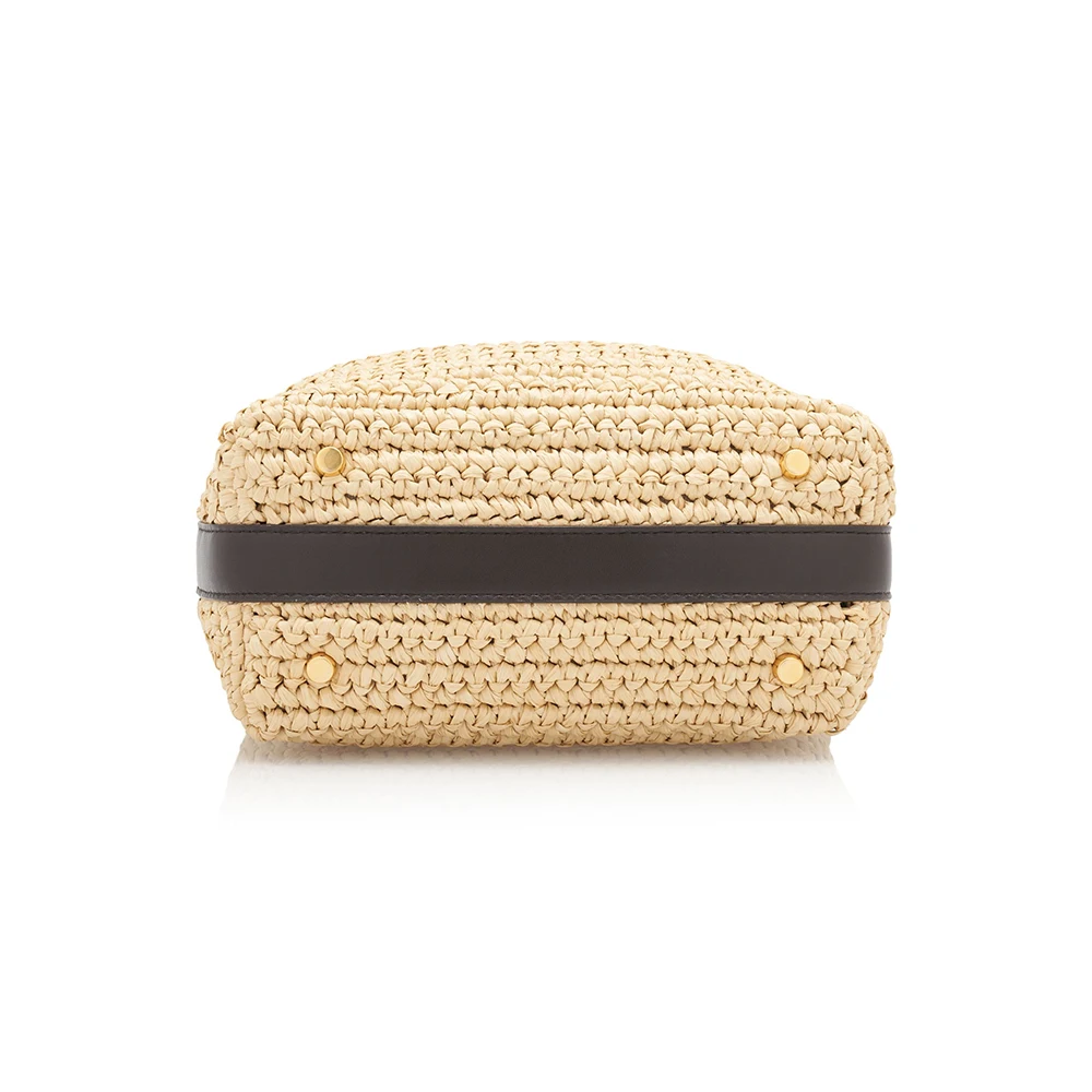 Full Custom Handmade Crochet Raffia Shoulder Bag With Leather Handle Handbag Eco-friendly Rattan Weaving Purse for Women Luxury