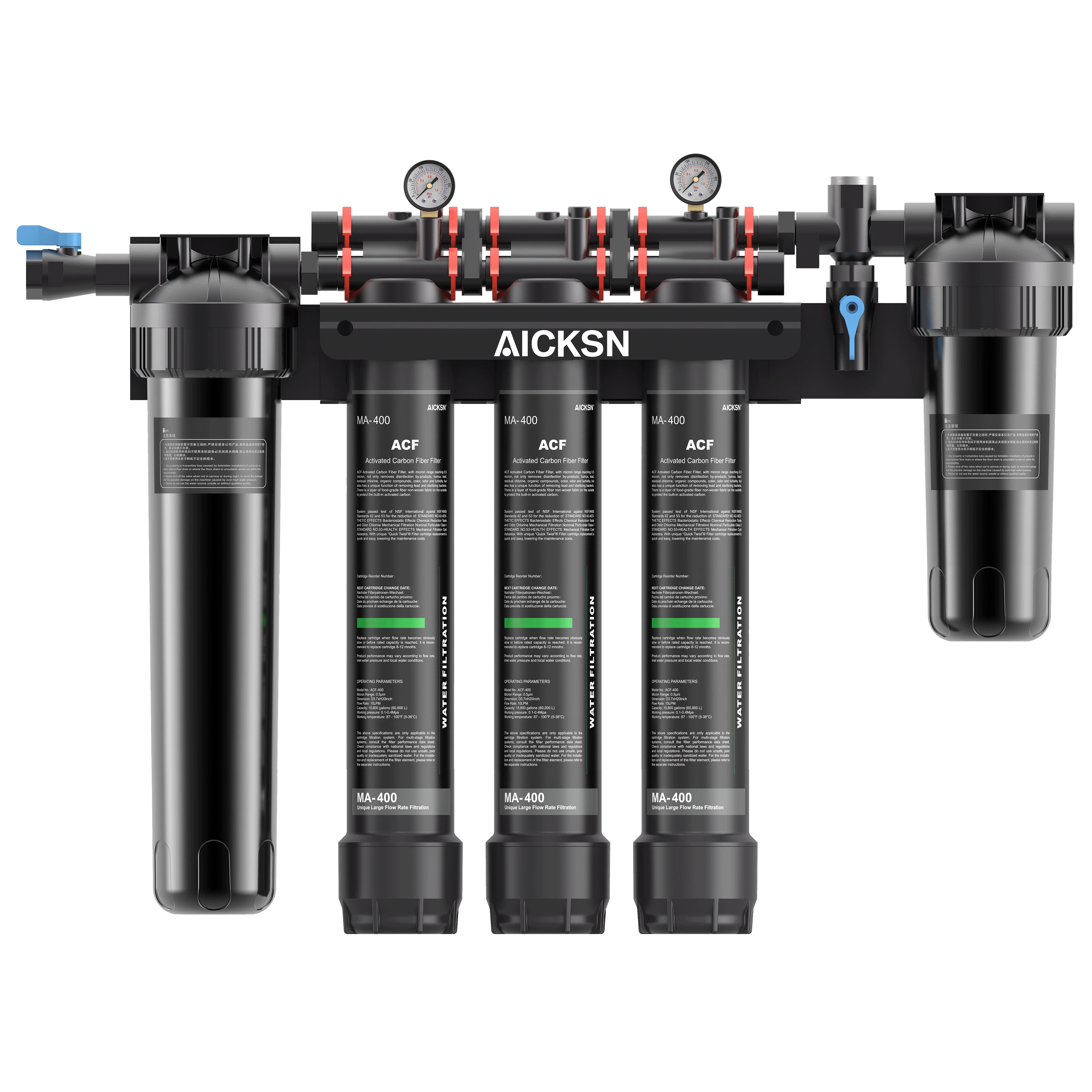 Aicksn 3 Stage Water Filter PP+ACF+ATM Anti-scale Water system sewage water treatment for commercial