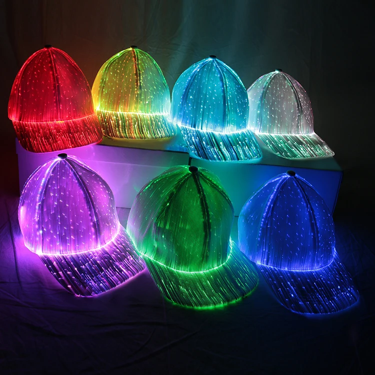 Custom 7 Colors Christmas Light Up Baseball Cap USB Charging Led Rave Glowing Fiber Optical Cap