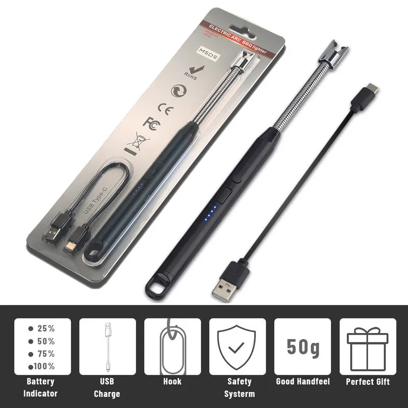High Quality Custom Long Stick Plasma Candle Lighter/electric Bbq Lighter/usb Arc Kitchen Lighter