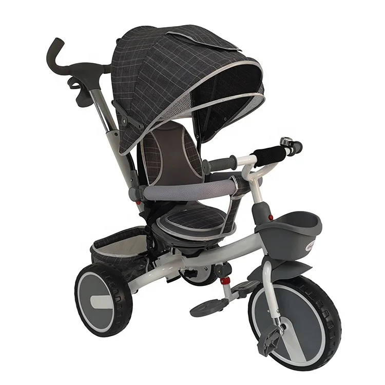 2022 Newest Easy assemble kids tricycle with rear basket trike with canopy push bar wholesale bike stroller Best seller