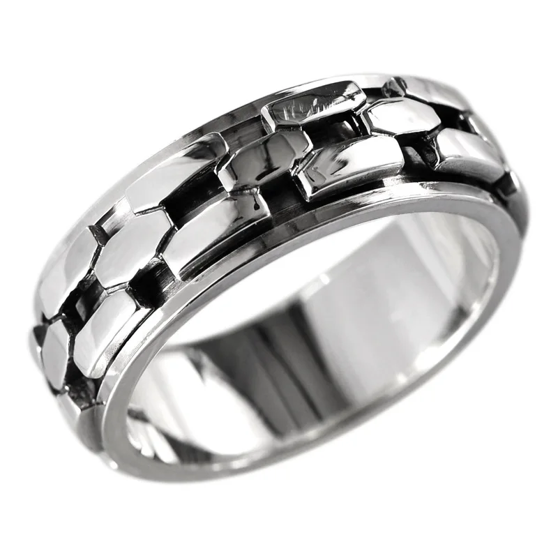 Wholesale S925 Sterling Silver Retro European and American Style Irregular Chain Trendy Men  Rotatable Index Finger Ring