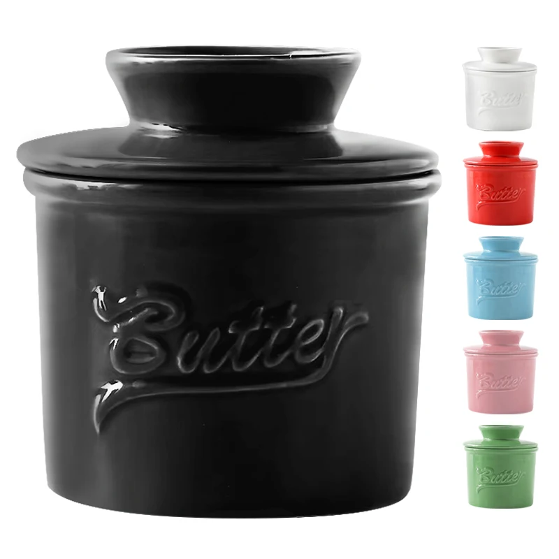 wholesale Custom 4oz Personalised Making Butter Storage Crock Cream Jar Butter Jars container Ceramic Butter Dish Bell