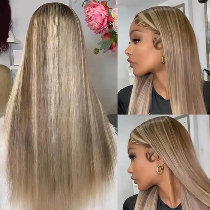 Ash Blonde Highlight Lace Front Wigs #P18/613 Color Straight & Body Wave 13x4 HD Lace Human Hair Wigs