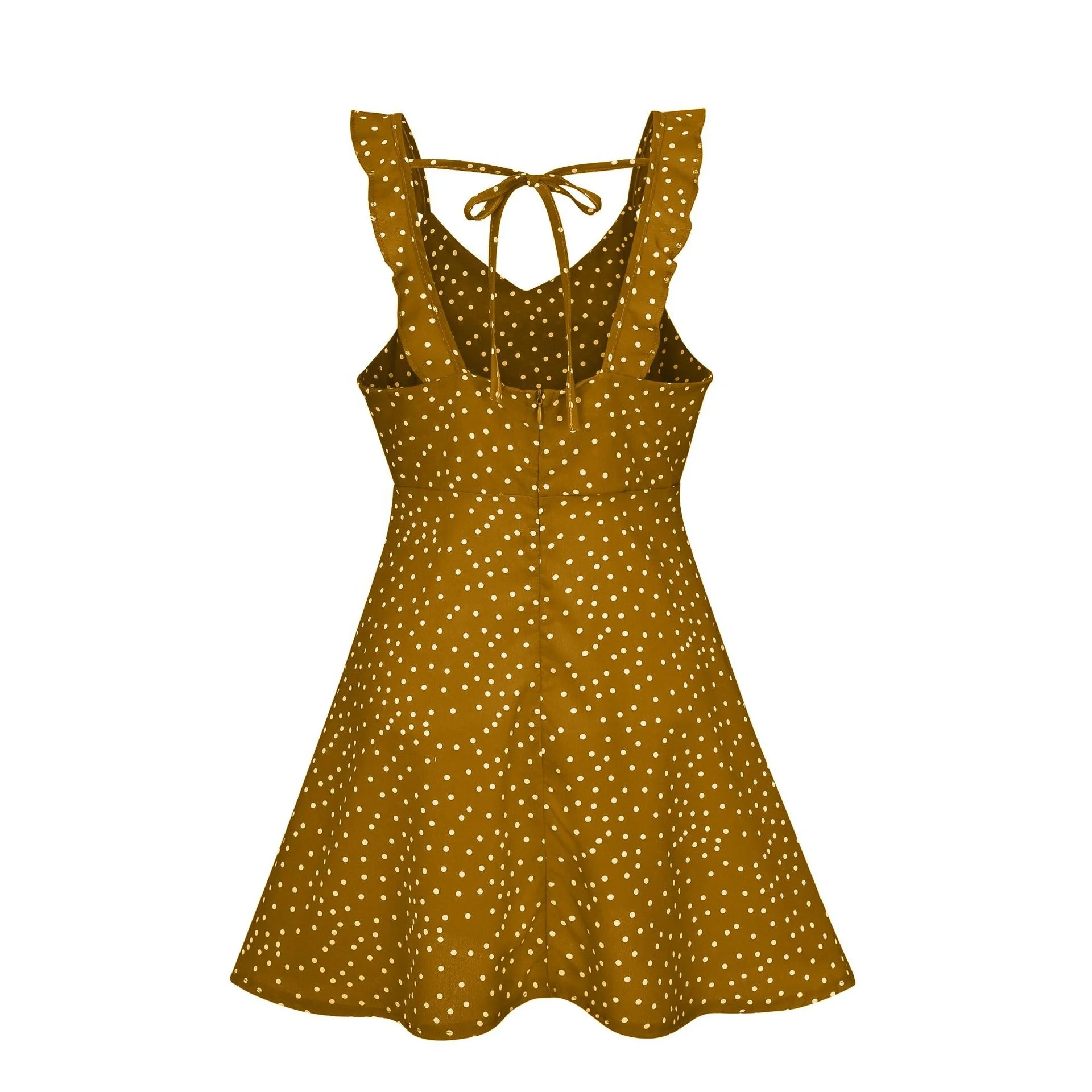 Summer V Neck Mini Dress Printed Polka Dot Floral Ladies Dress Casual Chiffon Sleeveless Summer Dress